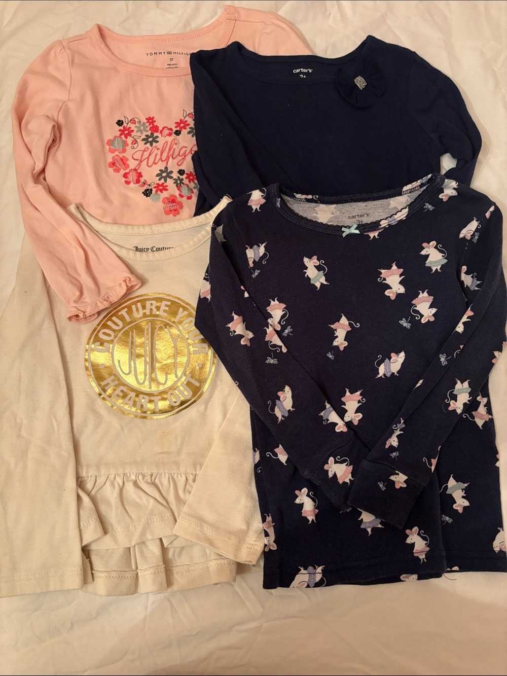 Bundle-4-pack 3T Long Sleeve Shirts - Hilfiger, Carters, Juicy Couture